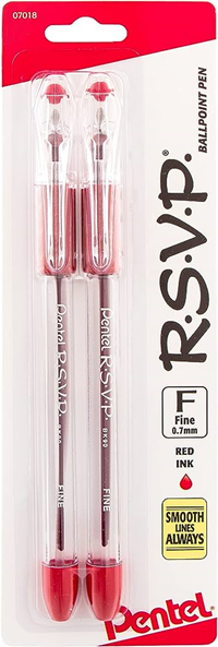 Pentel RSVP Ballpoint Pen - Fine Red Ink 2 pk