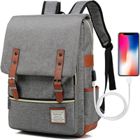 UGRACE Vintage Laptop Backpack w/Charging Port Grey