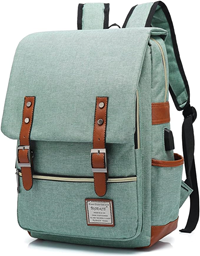 UGRACE Vintage Laptop Backpack w/Charging Port Green